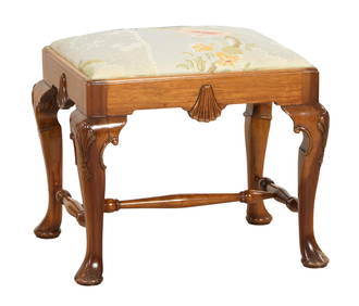 Georgian Style Carved Beech Foot Stool, 20th c., H.- 17 1/2 in., W.- 21 1/2 in., D.- 17 in. (1 of 2)