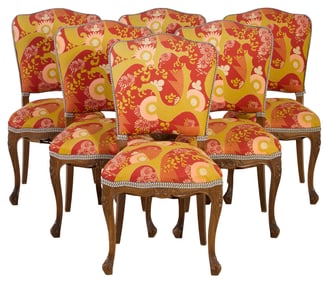 Set of Six Louis XV Style Carved Walnut Dining Chairs, 20th c., H.- 38 in., W.- 20 in., D.- 21 in.