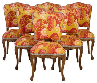 Set of Six Louis XV Style Carved Walnut Dining Chairs, 20th c., H.- 38 in., W.- 20 in., D.- 21 in. (1 of 2)