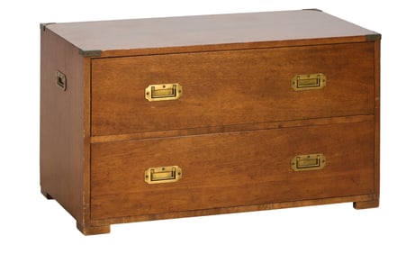 Georgian Campaign Form Walnut Chest, 20th c., H.- 20 1/2 in., W.- 36 in., D.- 19 in.