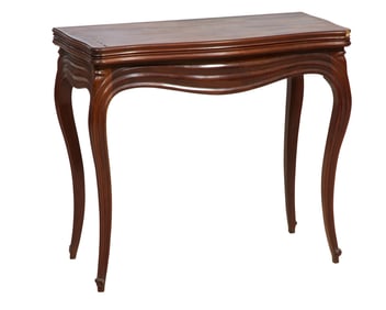 French Napoleon III Carved Walnut Games Table, late 19th c., Closed- H.- 30 in., W.- 33 1/2 in., D.-