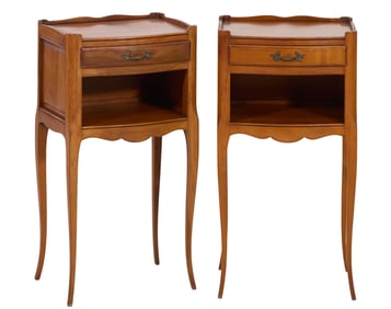 Pair of French Louis XV Style Cherry Nightstands, 20th c., H.- 27 1/2 in., W.- 14 1/2 in., D.- 11