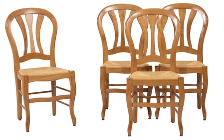 Four French Provincial Louis Philippe Style Side Chairs, 20th c., Each- H.- 37 1/2 in., W.- 17 1/2