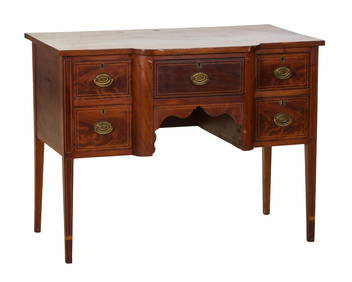 American Hepplewhite Style Inlaid Mahogany Writing Desk, 20th c., H.- 30 1/2 in., W.- 39 3/4 in., (1 of 1)