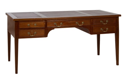 English Style Mahogany Partner's Writing Table, New Orleans, 20th c., H.- 30 1/2 in., W.- 64 in.,