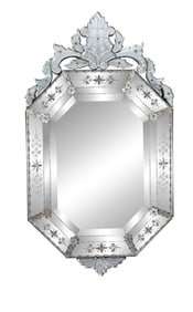 Large Octagonal Cut and Etched Glass Venetian Style Mirror, 20th c., H.- 46 in., W.- 25 in., D.- 3