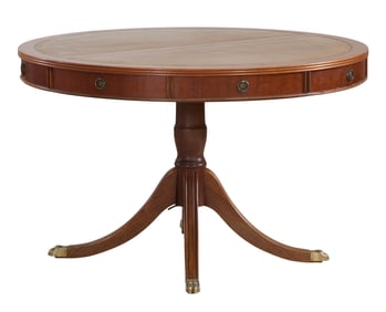 English Regency Style Walnut 'Rent' Table, 20th c., H.- 28 in., Dia.- 45 in.
