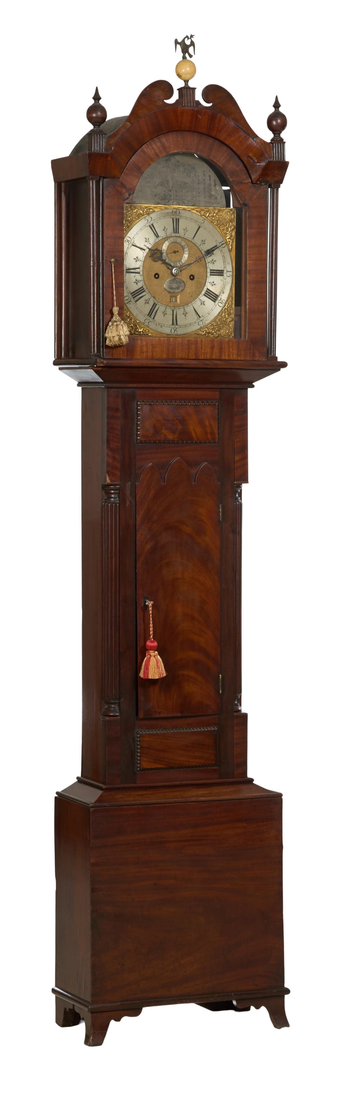 English Georgian Mahogany Tall Case Clock, Greg Raby, Falmouth, 19th c., H.- 90 1/2 in., W.- 19 in., (1 of 8)