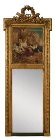 French Gilt and Gesso Louis XVI Style Trumeau Mirror, 19th c., H.- 62 1/2 in., W.- 23 1/2 in., D.- 4
