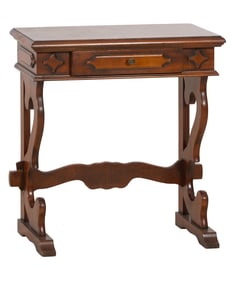 Diminutive French Carved Walnut Louis Philippe Console Table, 20th c., H.- 26 3/4 in., W.- 23 1/2