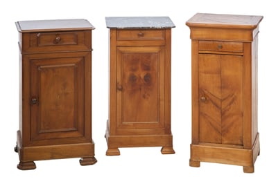 Group of Three French Louis Philippe Walnut Nightstands, 19th c., H.- 32 1/2 in., W.- 15 3/4 in.,