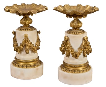 Pair of Gilt Bronze And Marble Tazzas, late 19th c., H.- 8 3/8 in., Dia.- 5 in. (2 Pcs.)