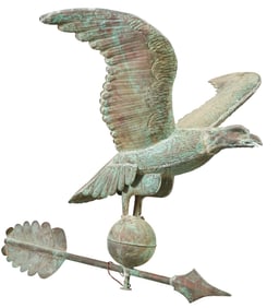 Large Spread-Wing Eagle Copper Weathervane, 19th c., H.- 36 in., W.- 30 in., D.- 34 in.