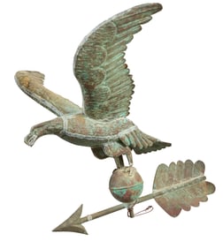 Small Spread-Wing Eagle Copper Weathervane, 19th c., H.- 28 1/2 in., W.- 27 in., D.- 21 1/2 in.