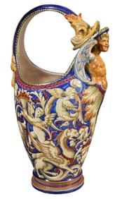 After Ulisse Cantagalli (Italian, 1839-1901), "Blue Cherub Basket," H.- 19 3/4 in., W.- 11 in., D.-