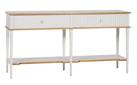 Hollywood Regency Style Gilt and Creme Peinte Mahogany Console, 20th/21st c., H.- 36 in., W.- 70 1/4