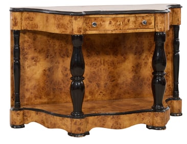 Biedermeier Style Burled and Ebonized Console Table, 20th/21st c., H.- 37 1/2 in., W.- 57 1/2 in.,