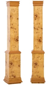 Pair of Tall Burled Walnut Pedestals, 20th/21st c., Each- H.- 79 in., W.- 14 in., D.- 14 in. (2 Pcs.