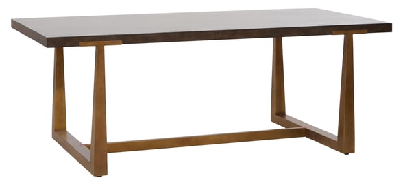 Mid Century Modern Wood and Brass Dining Table, 21st c., H.- 31 1/4 in., W.- 84 in., D.- 40 in.
