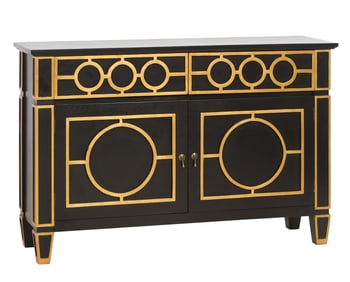 Hollywood Regency Inspired Gilt and Ebonized Sideboard, 21st c., H.- 39 1/4 in., W.- 60 in., D.- 18