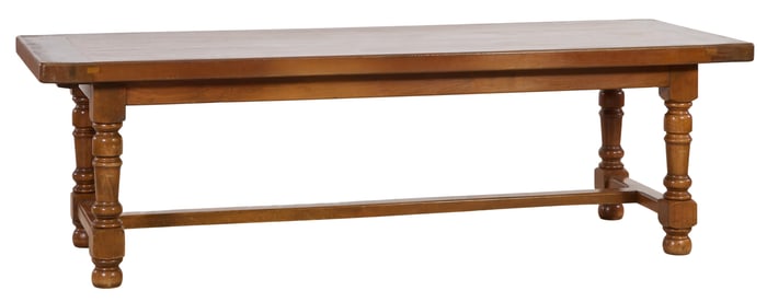 French Provincial Carved Walnut Farmhouse Table, 20th c., H.- 30 in., W.- 98 in., D.- 34 1/2 in.