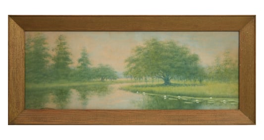 Alexander John Drysdale (American/Louisiana, 1870-1934), "Live Oaks on the Bayou with Water Lilies,"