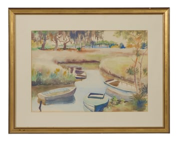 Genevieve McClure Southerland (Alabama, 1895-1953), "Docked Boats in the Pond," 1946, Sight- H.- 14