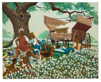 Earl Hebert (American/Louisiana, 1942-2006), "Picnic in the Cotton Field," 1989, H.- 16 in., W.- 20