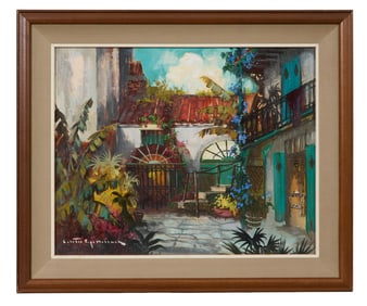 Collette Pope Heldner (American/New Orleans, 1902-1990), "Old Creole Patio, French Quarter," 20th