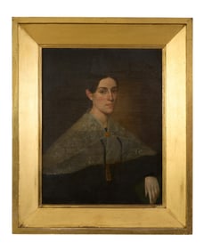 French/Louisiana School, "Portrait of a Woman with a Lace Shawl," 1830s, H.- 30 1/4 in., W.- 23 1/4