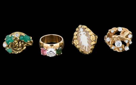 Four Lady's 14K Yellow Gold Dinner Rings, Total App. Wt.- 1.02 Troy oz. (4 Pcs.)