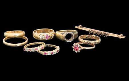 Nine Pieces of 14K Yellow Gold Jewelry, App. Total Wt.- .97 Troy Oz. (9 Pcs.)