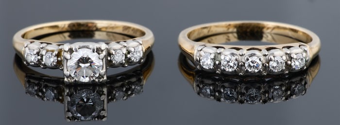 Lady's 18K Yellow Gold Diamond Wedding Set, App. Total Diamond Wt.- 1.4 carats, App. Total Wt.- 0.14