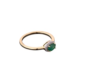 Lady's 14K Yellow Gold Emerald and Diamond Ring, Size- 7.