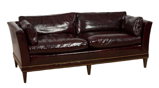 Georgian Waxed Cordovan Leather Chesterfield Sofa, 20th c., H.- 27 in., W.- 78 in., D.- 27 in.