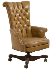 Georgian Style Leather Desk Chair, 20th c., H.- 46 1/2 in, W.- 31 in., D.- 28 1/2 in.