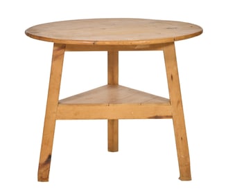 English Pine Cricket Table, 19th c., H.- 29 3/4 in., Dia.- 35 3/4 in.