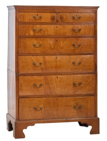 English Georgian Style Walnut Tall Chest, 19th c., H.- 66 in., W.- 44 in., D.- 23 in.