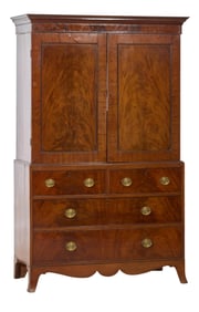 English Georgian Style Mahogany Linen Press, 19th c., H.- 80 1/2 in., W.- 52 in., D.- 22 in.