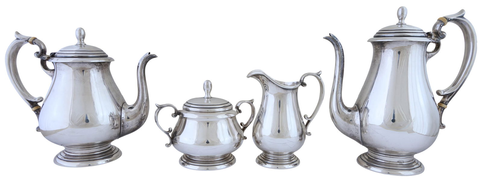 New Orleans Four Piece Sterling Coffee Tea Set, Retailed by Coleman E. Adler, App. Total Sterling (1 of 2)