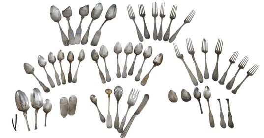 Thirty-Seven Pieces of Coin Silver Flatware, App. Total Wt.- 40.0 Troy oz. (37 Pcs.)
