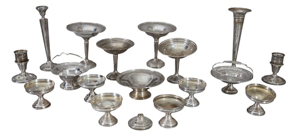Eighteen Pieces of Weighted Sterling, Trumpet Vase- H.- 10 1/8 in., Dia.- 3 3/8 in. (18 Pcs.)