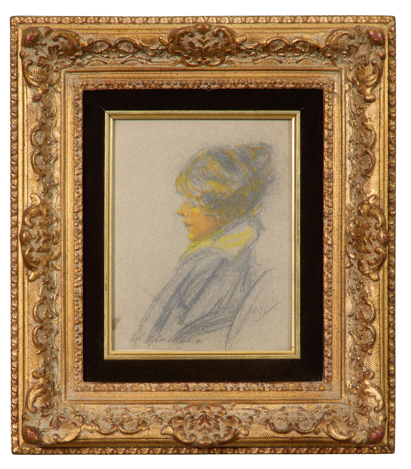 William James Glackens (American, 1870-1938), "Study of a Seated Red Headed Woman, Possibly Kay: William James Glackens (American, 1870-1938), "Study of a Seated Red Headed Woman, Possibly Kay Laurell or His Daughter Lenna," pastel, crayon and graphite on paper, signed lower left, monogrammed low