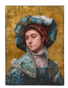 Louis Emile Villa (French, 1836-1900), "Portrait of a Lady," H.- 11 3/4 in, W.- 8 3/4 in.