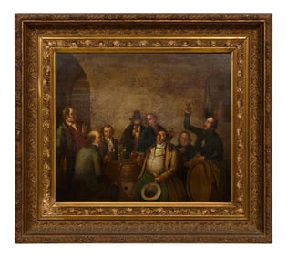 Attributed to Johann Peter Hasenclever (German, 1810-1853), "Die Weinprobe," H.- 16 3/4 in., W.- 20