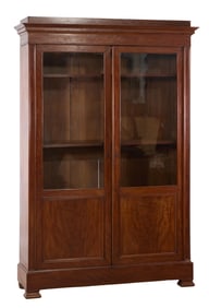 French Louis Philippe Walnut Bookcase, mid 19th c., H.- 92 1/2 in., W.- 63 in., D.- 18 in.