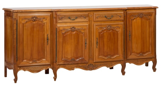 French Louis XV Style Cherry Enfilade, 20th c., H.- 42 in., W.- 98 in., D.- 22 in.