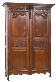 French Provincial Louis XV Style Carved Oak Armoire, early 19th c., H.- 88 in., W.- 60 in., D.- 25