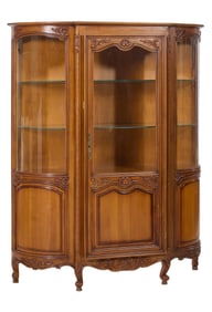 French Louis XV Style Carved Beech Display Cabinet, 20th c., H.- 71 1/2 in., W.- 58 in., D.- 17 in.
