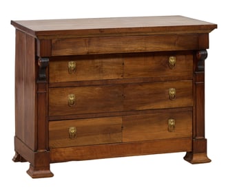 French Empire Carved Walnut Commode, Mid 19th c., H.- 34 in., W.- 45 1/2 in., D.- 21 1/2 in.